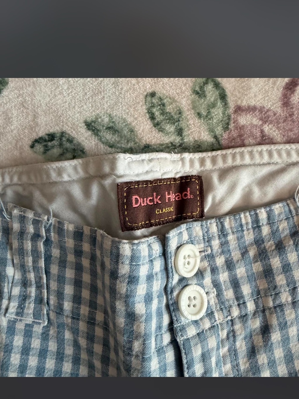 Duck Head Blue and Cream Gingham Button-Front Pants - Picture 3 of 5